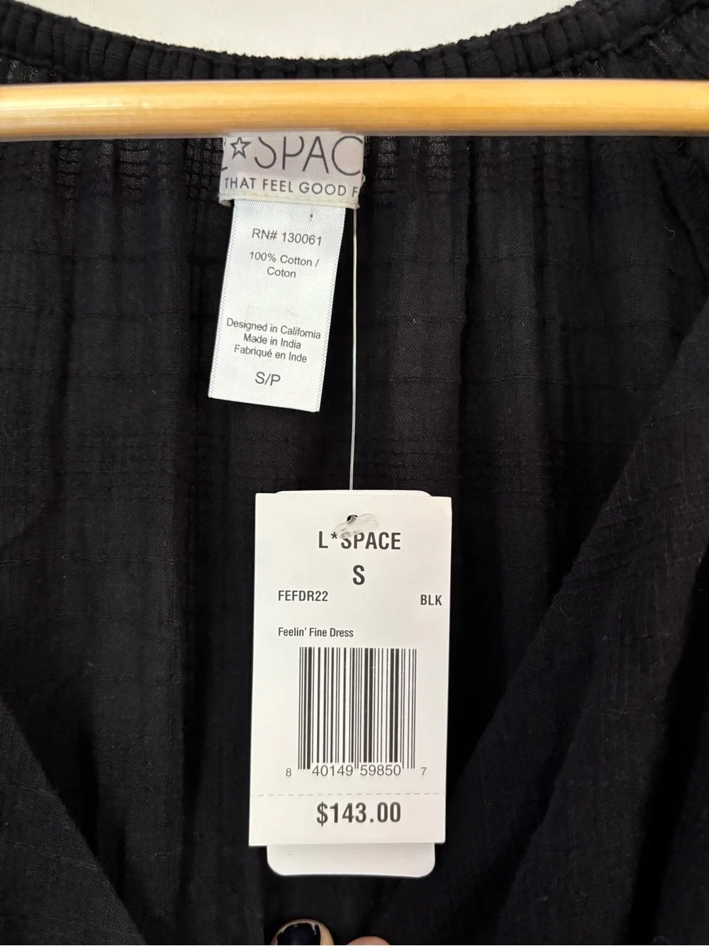 L Space Mini Dress Size Small Black Feelin Fine Gauge Tier Peasant Sleeve Soft - Picture 7 of 8